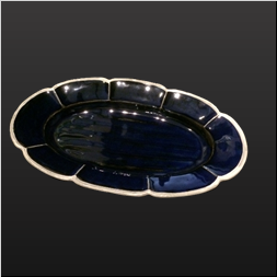 品　番：1541140005 商品名：花弁縁8寸楕円皿 呉須縁銀彩 サイズ：245×145×H33